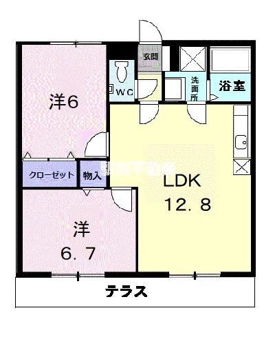 パークサイドB棟(2LDK/1階)の間取り写真