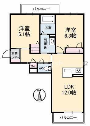 シャーメゾン多肥下町(2LDK/2階)の間取り写真