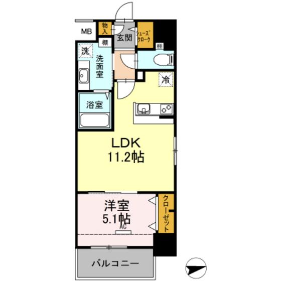グランソレイユナカスジ(1LDK/4階)の間取り写真