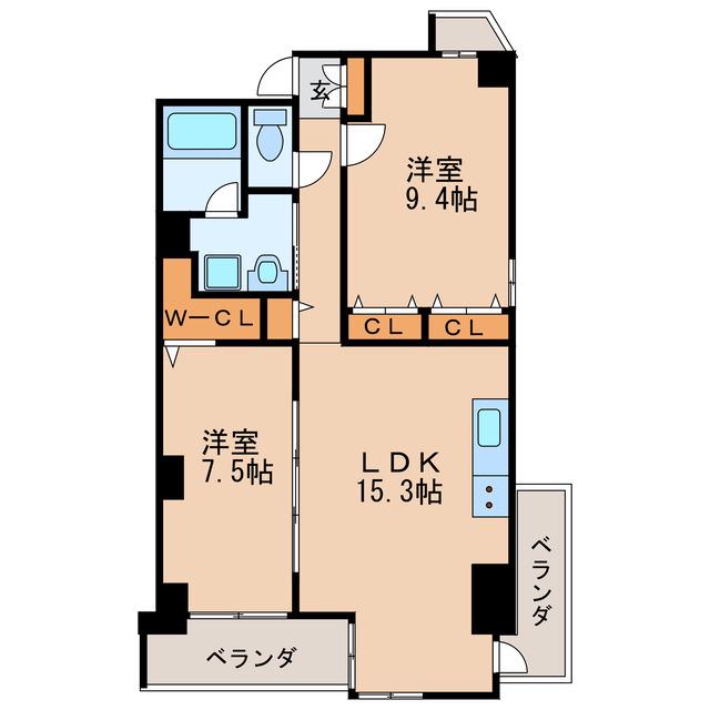 イーグルヘッド撞木(2LDK/3階)の間取り写真