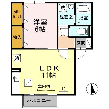 シティーハウス南手城2(1LDK/1階)の間取り写真
