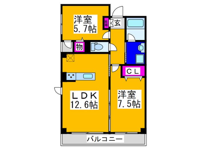 ハイツ住吉寺地町(2LDK/4階)の間取り写真