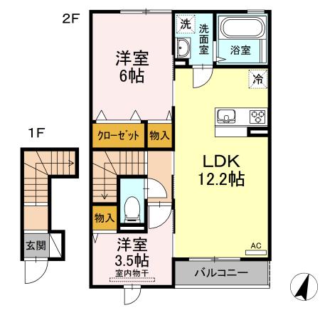 ラ・フェリーチェ・ヴィータ利府(2LDK/2階)の間取り写真