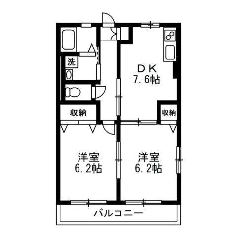 アドバンス乙多見B(2DK/2階)の間取り写真