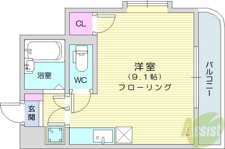 リエス長町南3丁目(ワンルーム/4階)の間取り写真
