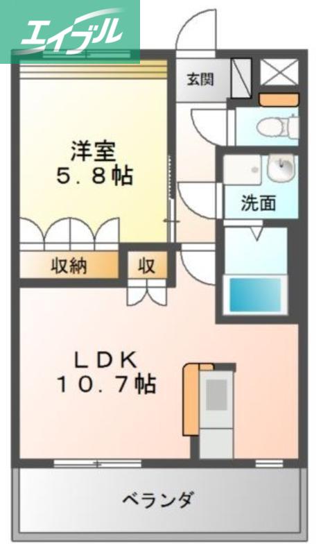 ウィッシュ(1LDK/2階)の間取り写真