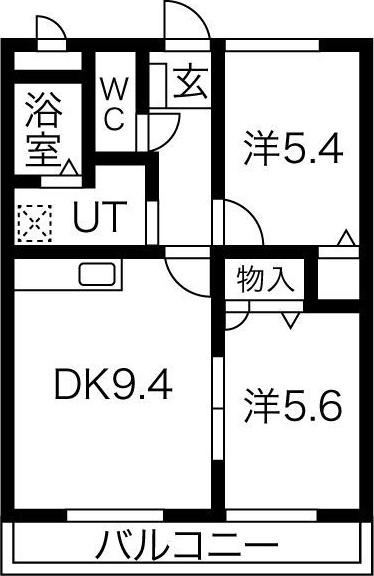 ボヌール東水代(2DK/2階)の間取り写真