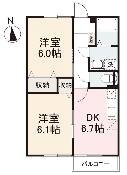 ニューエルディム今里(2DK/1階)の間取り写真