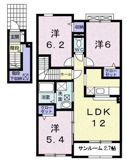 サンリッツヒキノB(3LDK/2階)の間取り写真