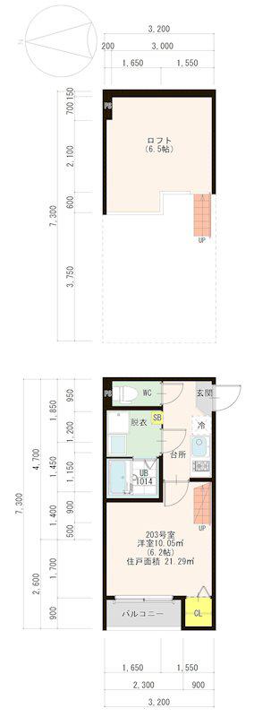 ハーモニーテラス名島VII(1K/2階)の間取り写真