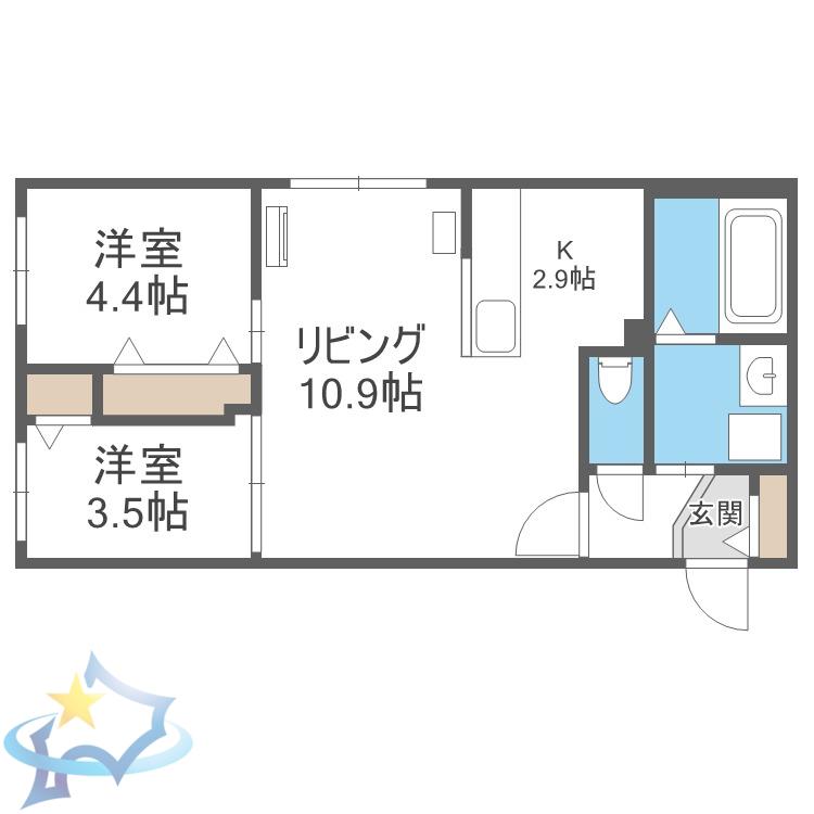 MONTAGNE南9条(2LDK/3階)の間取り写真