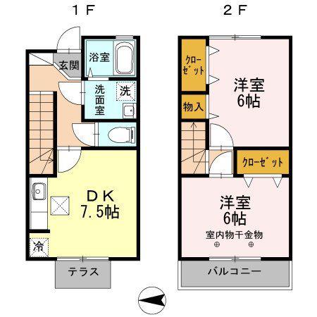 JR常磐線 亀有駅 徒歩23分 2階建 築14年(2DK/2階)の間取り写真