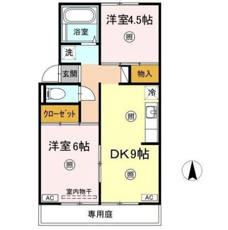 プレジール洲崎(2DK/1階)の間取り写真