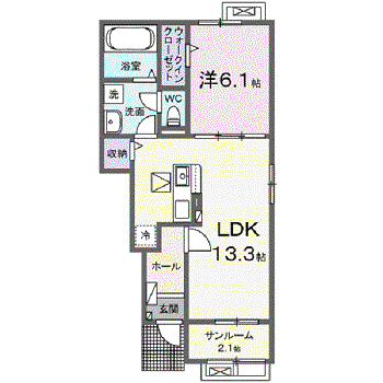 ラ ルミエール(1LDK/1階)の間取り写真