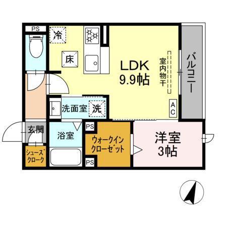 D-HILLS二之宮(1LDK/3階)の間取り写真