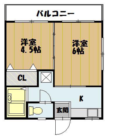 グレース矢沢A棟(2K/1階)の間取り写真