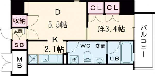 神戸高速鉄道東西線 花隈駅 徒歩4分 7階建 築13年(ワンルーム/4階)の間取り写真
