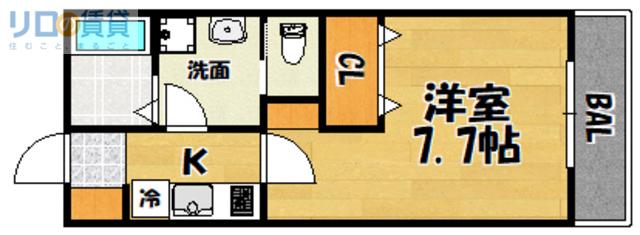 ティースリーカーサモジュカ(1K/1階)の間取り写真