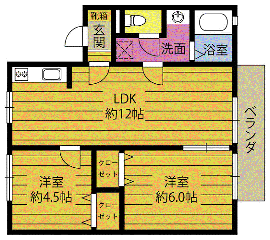 アルカンシエル(2LDK/1階)の間取り写真