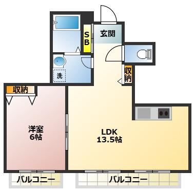 ヴィンテージ高松(1LDK/1階)の間取り写真