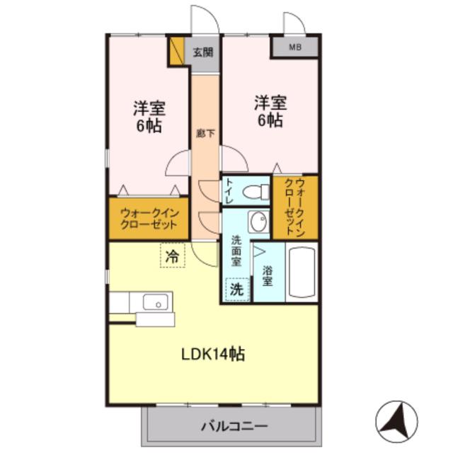 ウィステリア(2LDK/3階)の間取り写真