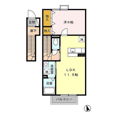 リベルテB棟(1LDK/2階)の間取り写真