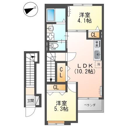 エクセルハイム若狭III(2LDK/2階)の間取り写真