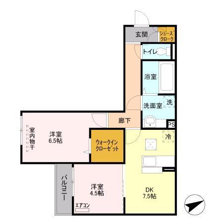 SEJOUR BOW(2DK/2階)の間取り写真