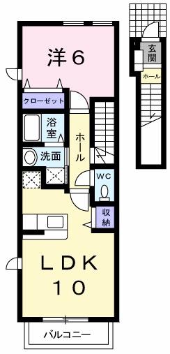 タカラピュア 西(1LDK/2階)の間取り写真