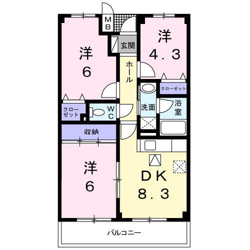 FONTANA 久米田(3DK/1階)の間取り写真