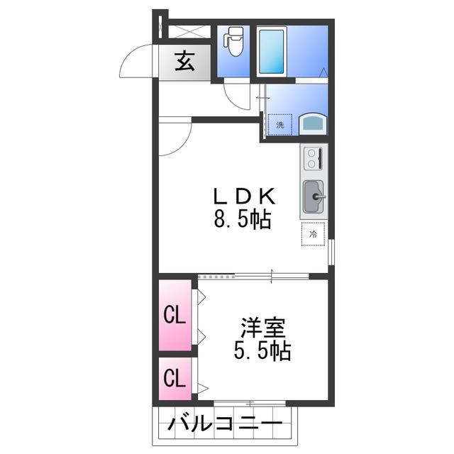 フジパレス吹屋町ウエスト(1LDK/1階)の間取り写真