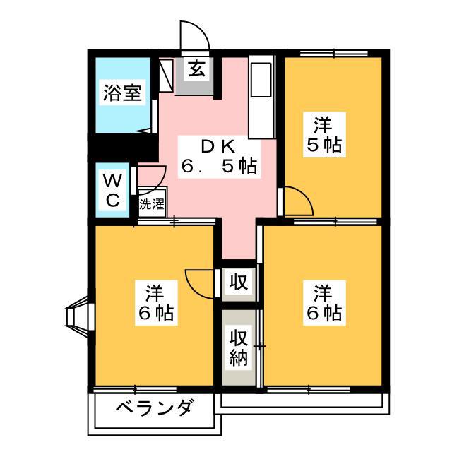 アネックスめじろ台D棟(3DK/2階)の間取り写真