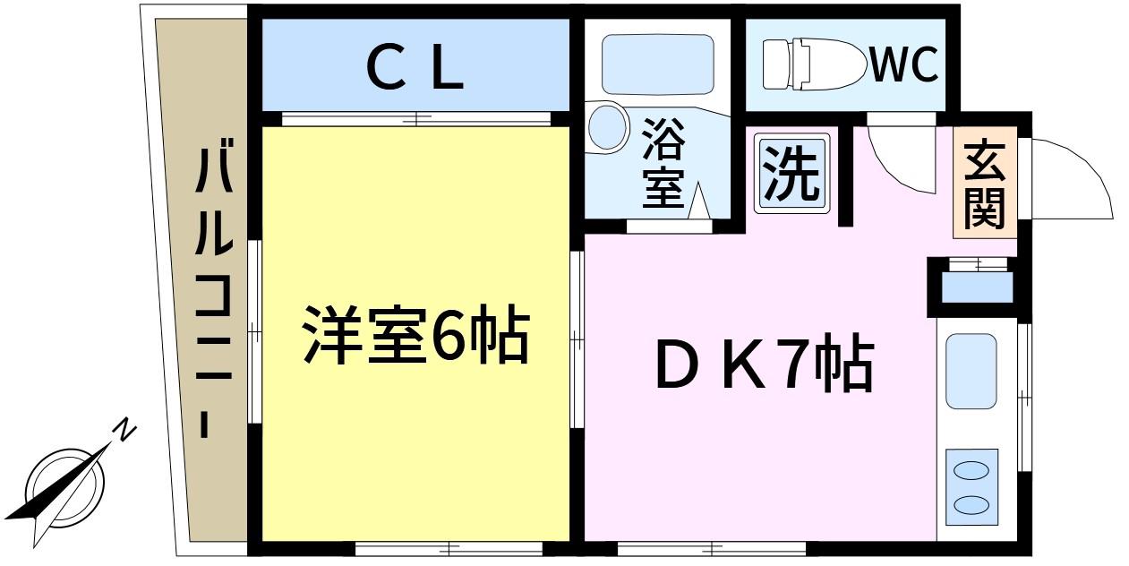 福家ビル(1DK/3階)の間取り写真