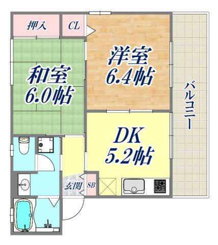 フレグランス谷御所A棟(2K/1階)の間取り写真