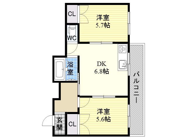 サン清水(2DK/4階)の間取り写真
