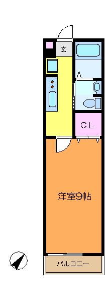 グリーンガーネット(1K/2階)の間取り写真
