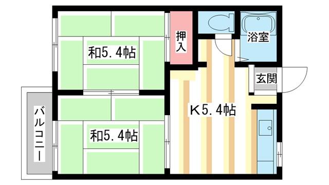 ピノハイツ(2DK/2階)の間取り写真