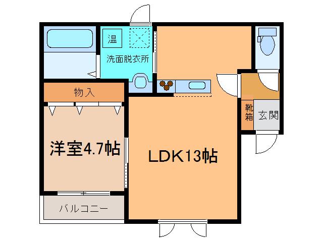 カラリア西1条通(1LDK/1階)の間取り写真
