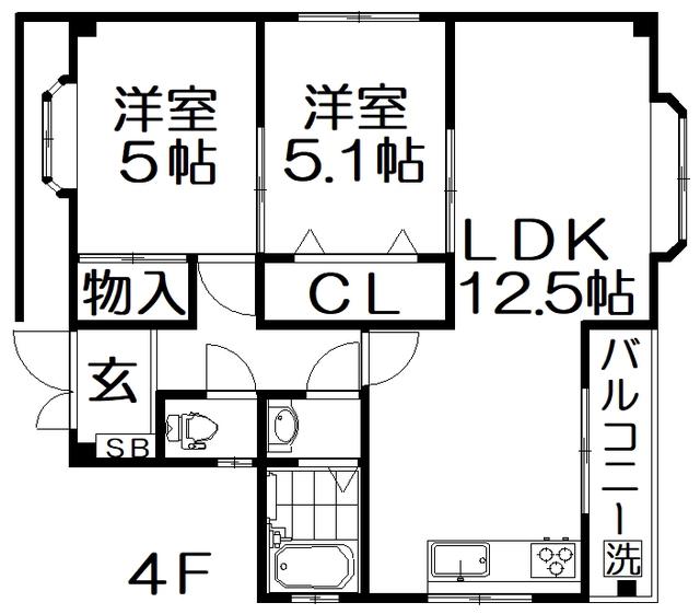 LA LUCE高柳(2LDK/4階)の間取り写真