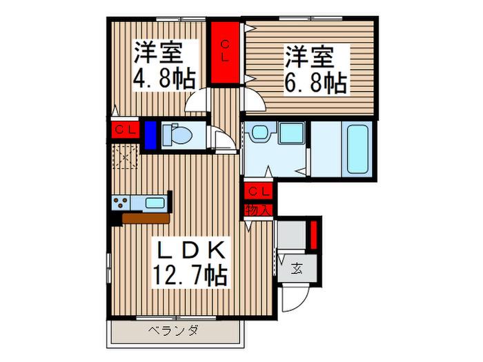 コンフォートエクセルピアB(2LDK/1階)の間取り写真