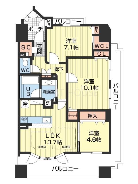 アリストタワー和歌山シティ(3LDK/12階)の間取り写真