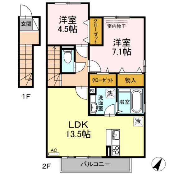 エスペランサ(2LDK/2階)の間取り写真