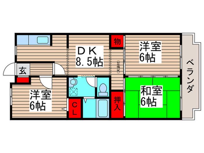 カームパーク(3DK/3階)の間取り写真