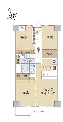 三越ゼームス坂マンション(3LDK/5階)の間取り写真