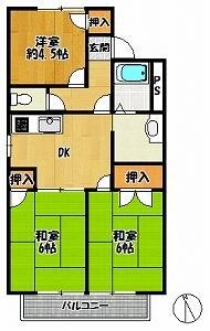 パークヒルズ三輪B棟(3DK/2階)の間取り写真