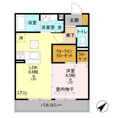 F.エテルネル(1LDK/1階)の間取り写真