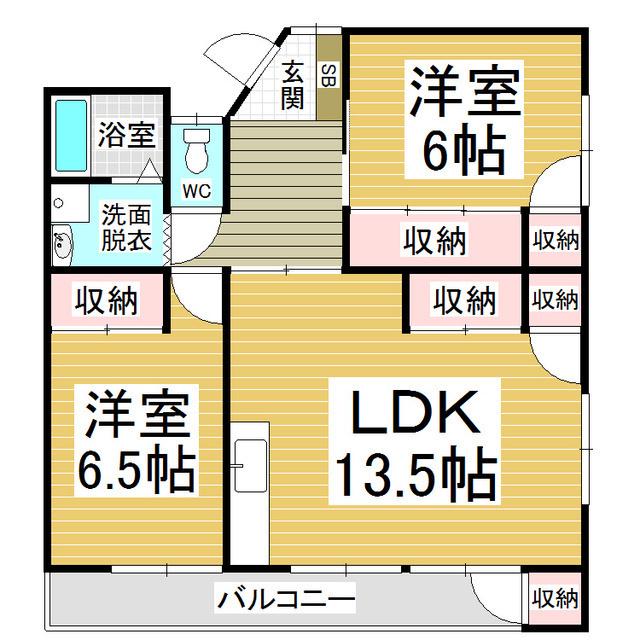 村井町北ハイツひまわり(2LDK/3階)の間取り写真