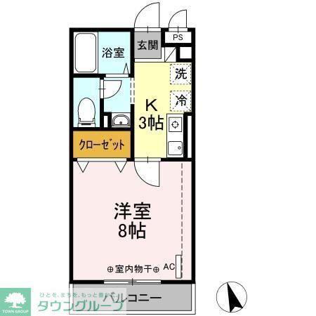 アムール大倉山 C棟(1K/2階)の間取り写真