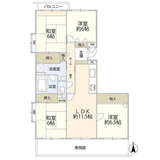 アーバンラフレ志賀13号棟(4LDK/1階)の間取り写真