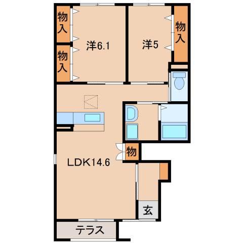 グランアセット上山(2LDK/1階)の間取り写真
